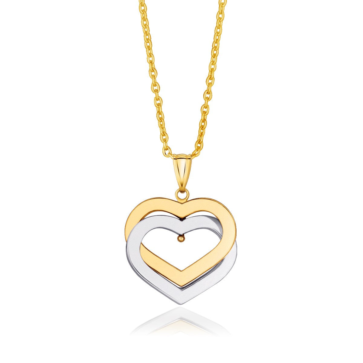 14k two-tone gold intertwined hearts pendant on 18 inch chain by Avera Group