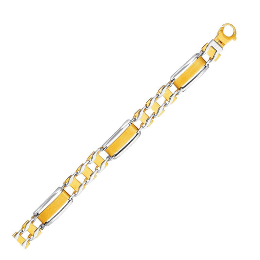 Men's 14k two-tone gold bracelet with fancy rounded bars by Avera Group