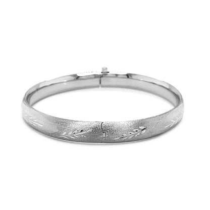 Classic Floral Carved Bangle in 14k White Gold (8.0mm) by Avera Group