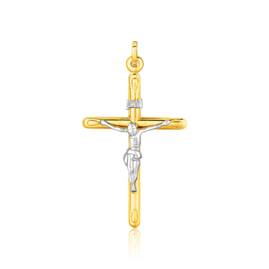 14k two-tone gold cross pendant, 1.93 inch, by Avera Group
