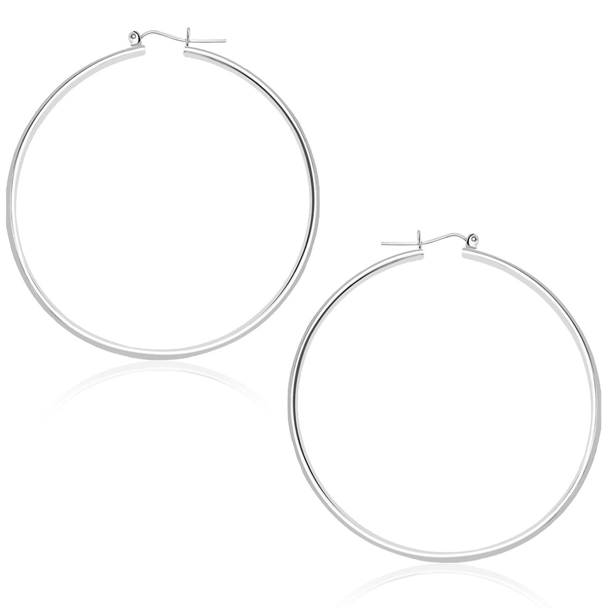 14k white gold polished hoop earrings, 45mm, 1.5mm wide, Avera Group