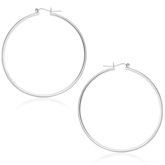 14k white gold polished hoop earrings, 45mm, 1.5mm wide, Avera Group