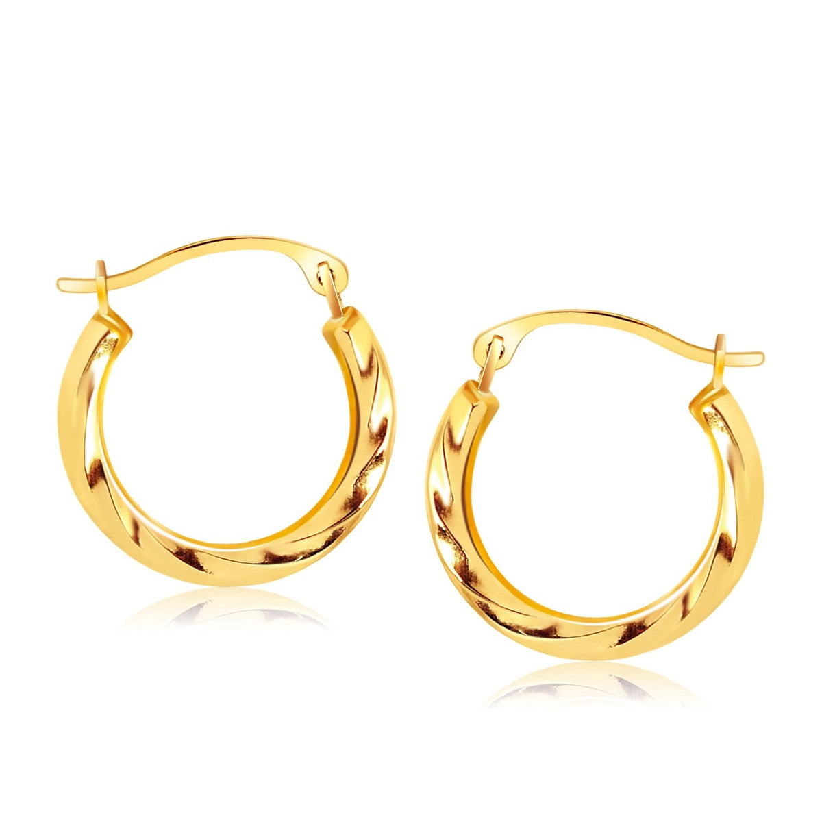 14k yellow gold textured polished hoop earrings, 5/8 inch by Avera Group