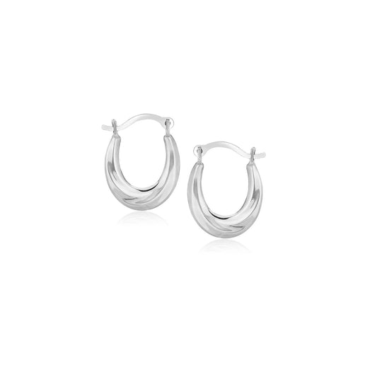 Avera Group 10K white gold twist oval hoop earrings
