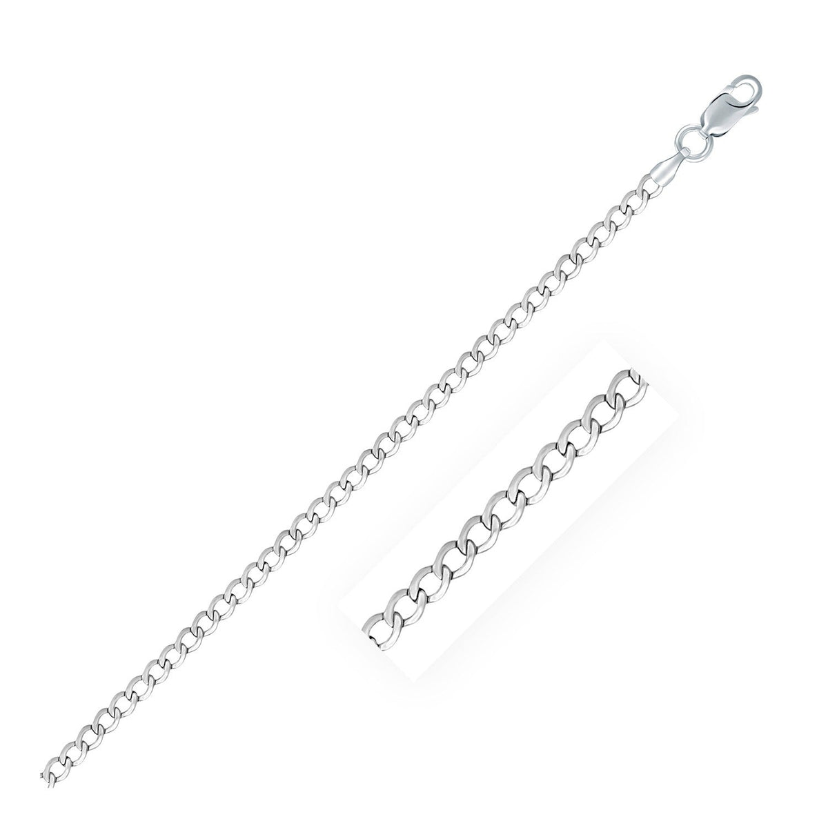 Rhodium Plated 3.0mm Sterling Silver Curb Style Chain by Avera Group