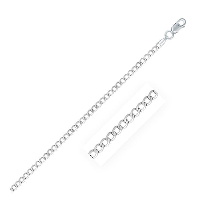 Rhodium Plated Sterling Silver Curb Style Chain (3.00 mm) by Avera Group
