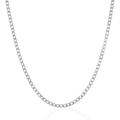 Rhodium Plated Sterling Silver Curb Style Chain (3.00 mm) by Avera Group