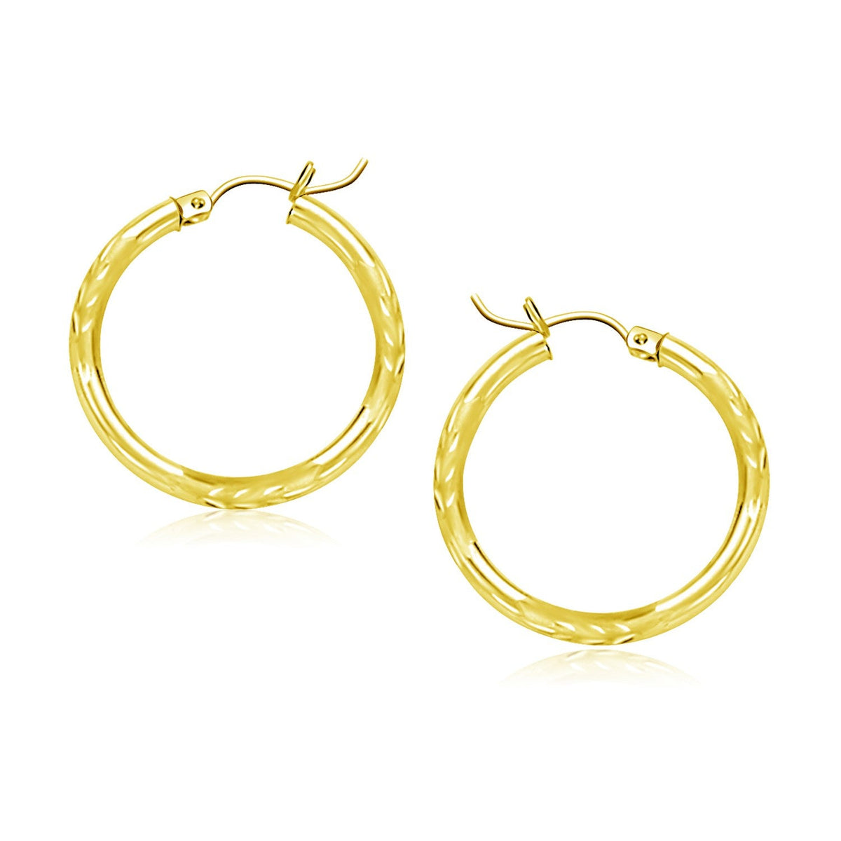 3x20mm 14k yellow gold diamond-cut hoop earrings by Avera Group