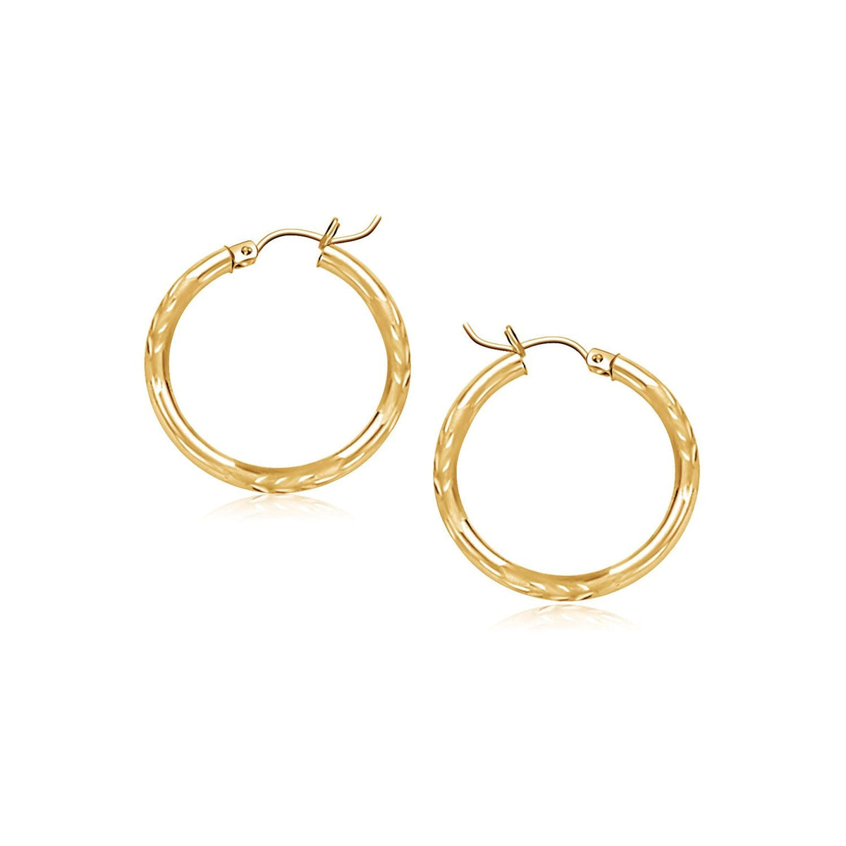 2x15mm 14k yellow gold satin and diamond-cut hoop earrings by Avera Group