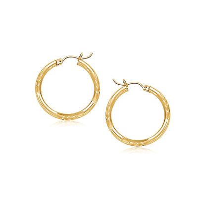 2x15mm 14k yellow gold satin and diamond-cut hoop earrings by Avera Group