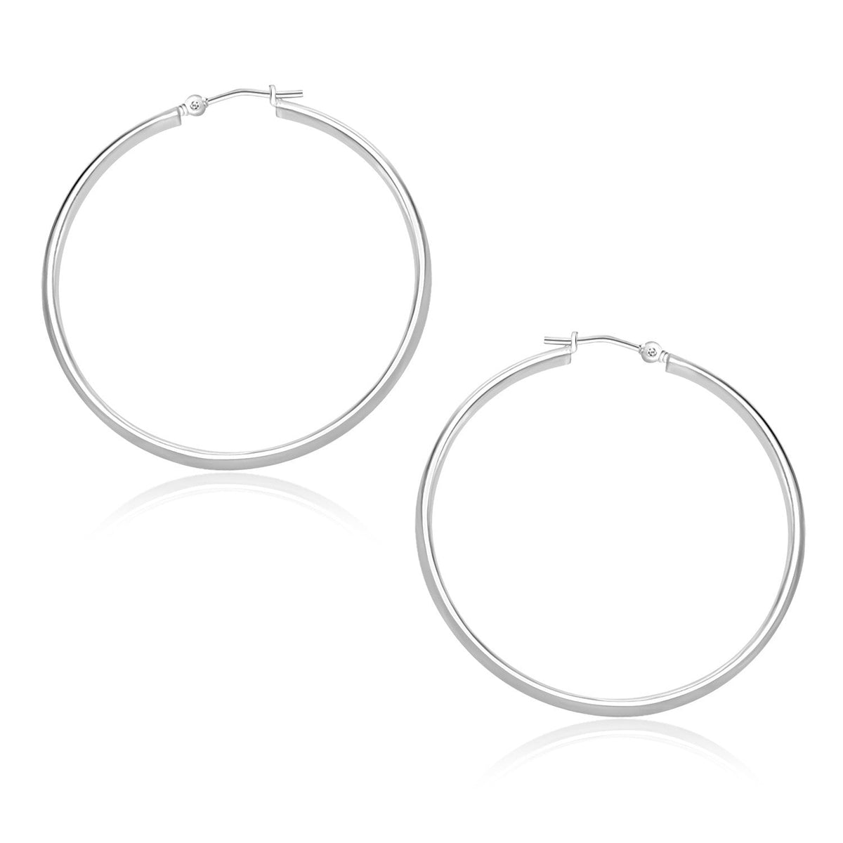 14k white gold polished hoop earrings, 30mm diameter, Avera Group
