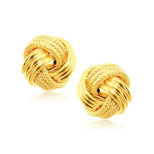14k yellow gold interweaved love knot stud earrings by Avera Group