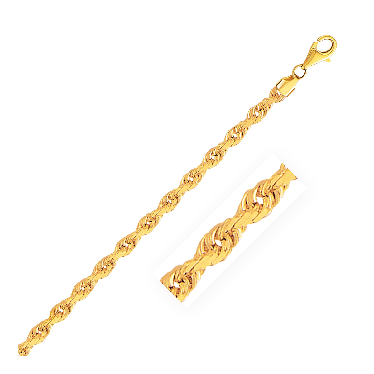 4.0mm 14k Yellow Gold Solid Diamond Cut Rope Bracelet by Avera Group