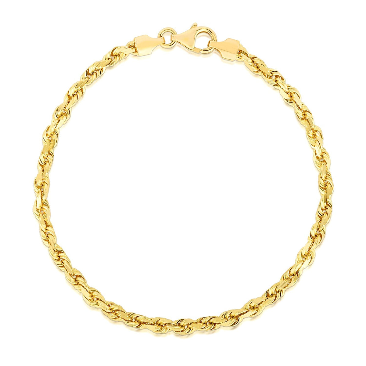 4.0mm 14k Yellow Gold Solid Diamond Cut Rope Bracelet by Avera Group