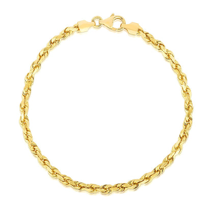 4.0mm 14k Yellow Gold Solid Diamond Cut Rope Bracelet by Avera Group