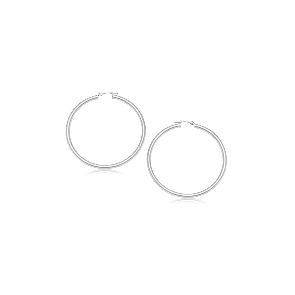 14k white gold polished hoop earrings, 3x15mm, Avera Group