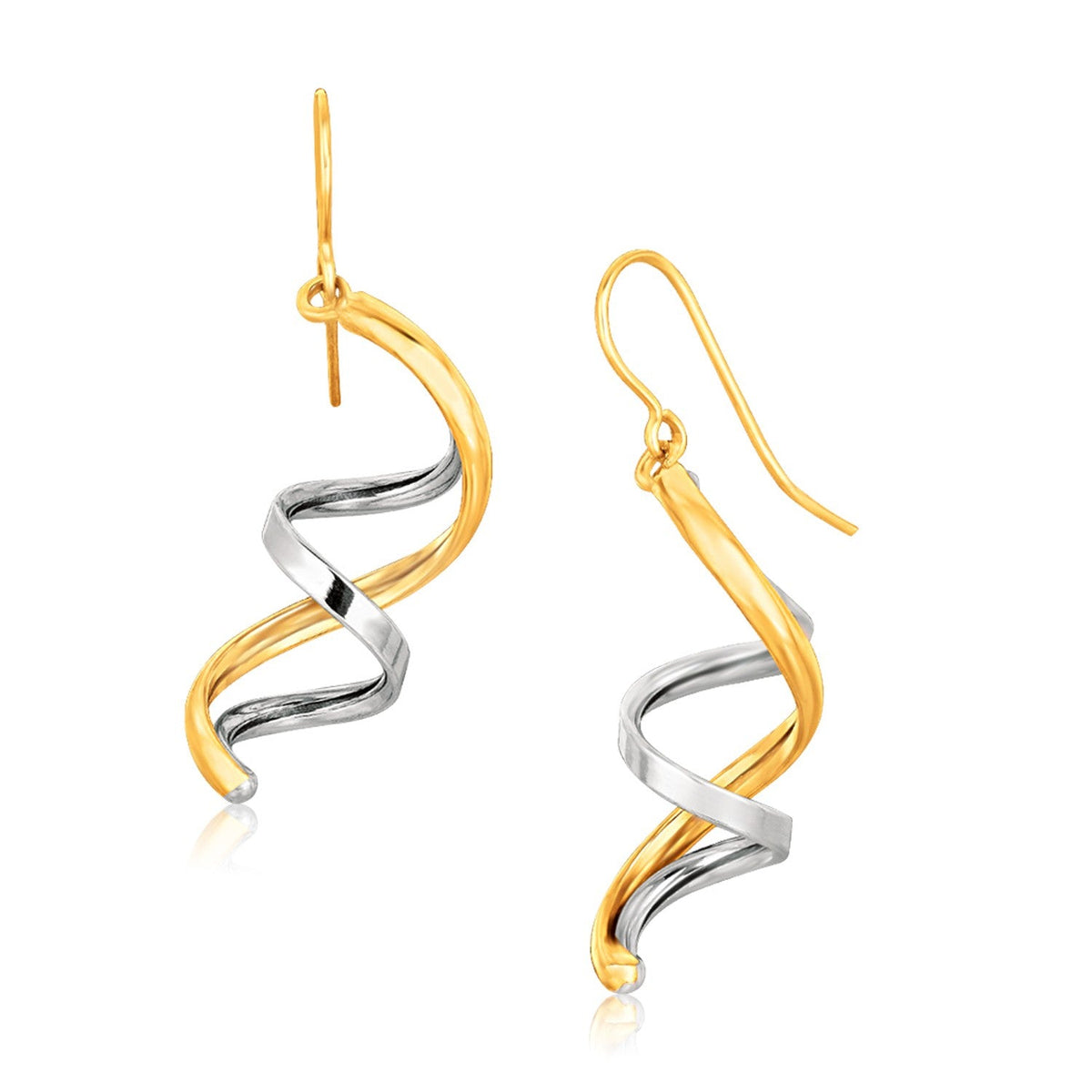 Double helix drop earrings on French wires, 14k two-tone gold, Avera Group