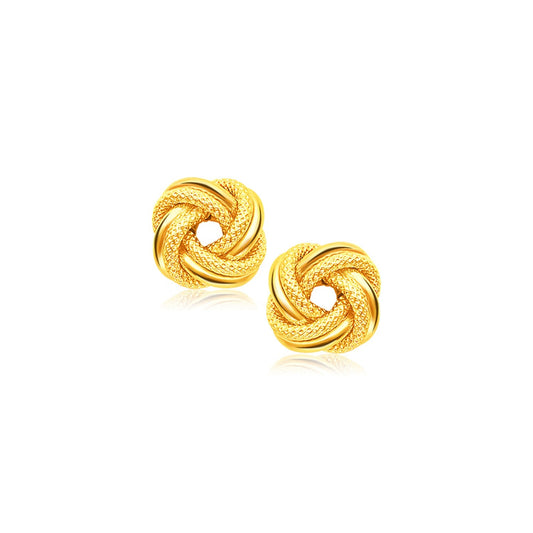 14k yellow gold intertwined love knot stud earrings by Avera Group