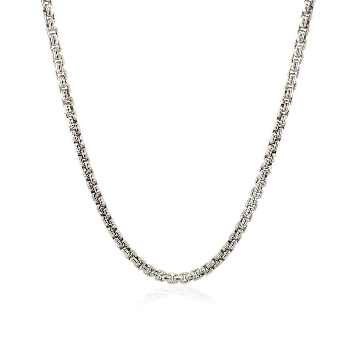 14k white gold round box chain, 2.5mm, Avera Group, view 2