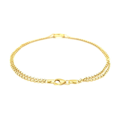 10 inch 14k yellow gold double rolo anklet with open heart station, Avera Group, view 3