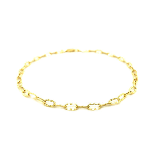 14k yellow gold anklet with flat hammered oval links, Avera Group, view 2