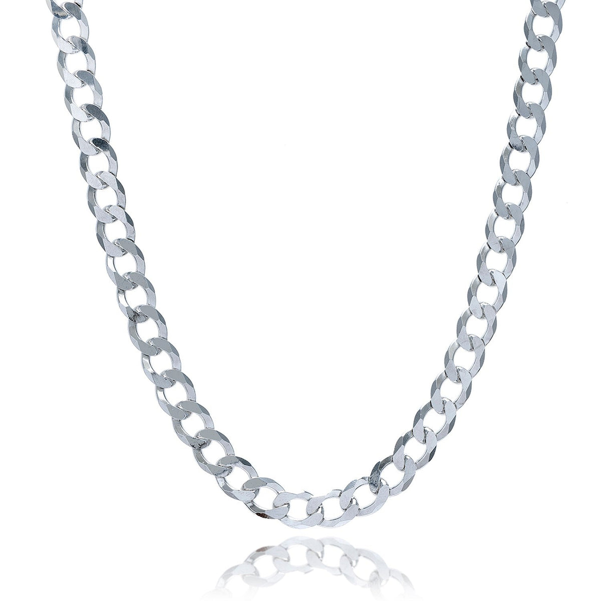 Rhodium Plated 7.9mm Sterling Silver Curb Style Chain by Avera Group