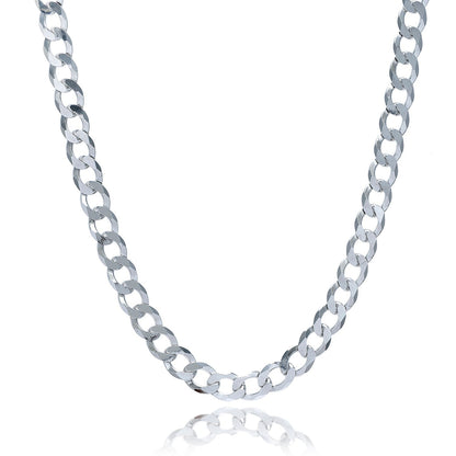 Rhodium Plated 7.9mm Sterling Silver Curb Style Chain by Avera Group