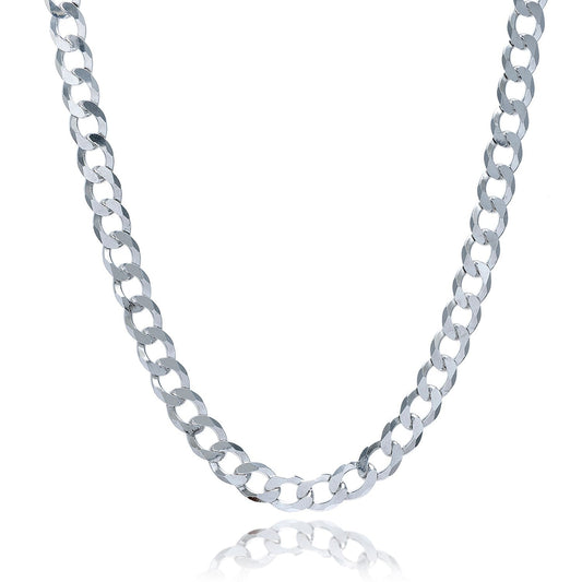 Rhodium Plated 7.9mm Sterling Silver Curb Style Chain by Avera Group