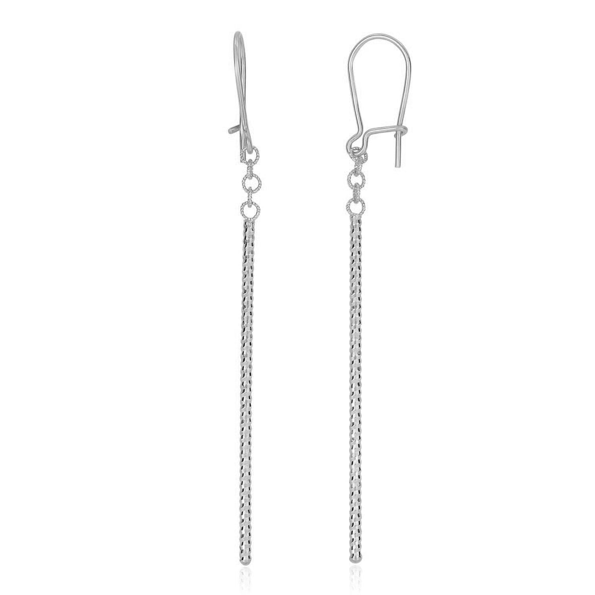 14k white gold long bar diamond-cut drop earrings, Avera Group