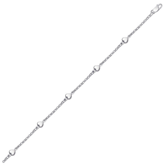 14k white gold cable anklet with puffed heart stations, Avera Group
