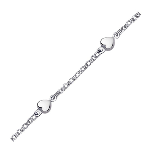 14k white gold cable anklet with puffed heart stations, Avera Group, view 2