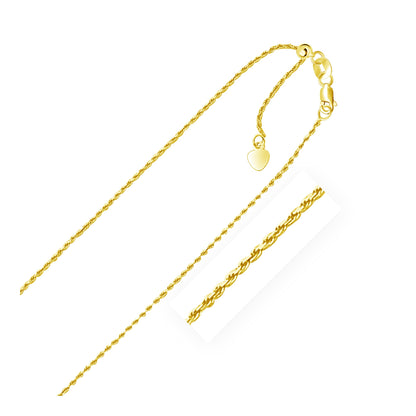 14k yellow gold adjustable rope chain 0.95mm with heart dangle by Avera Group