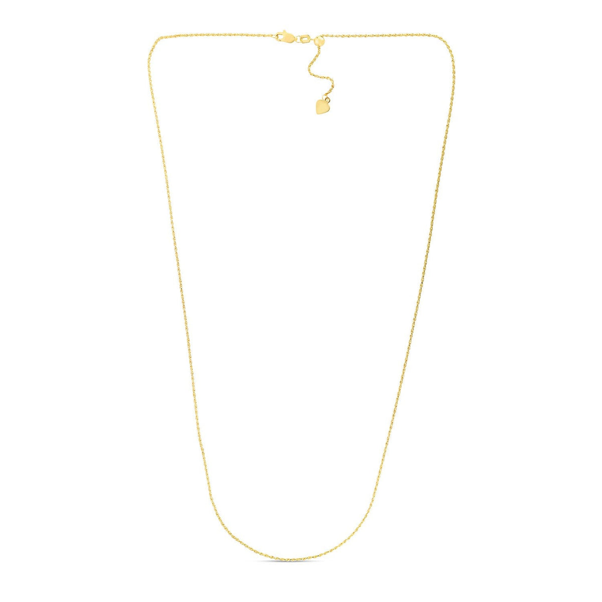 14k yellow gold adjustable rope chain 0.95mm with heart dangle, Avera Group, view 2