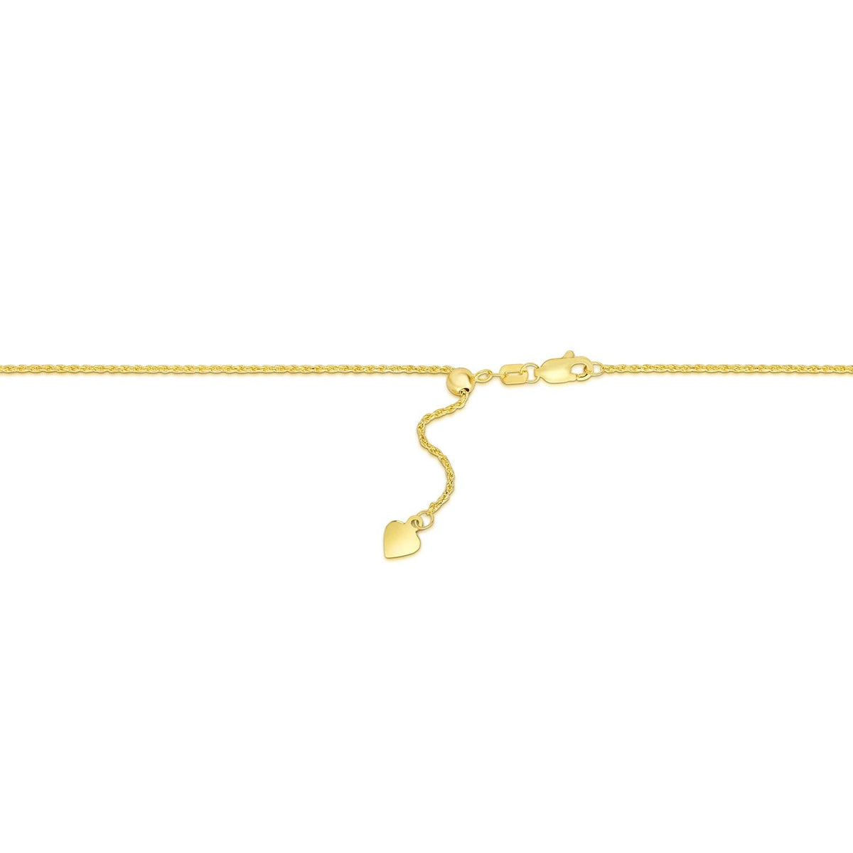 14k yellow gold adjustable rope chain 0.95mm with heart dangle, Avera Group, view 3