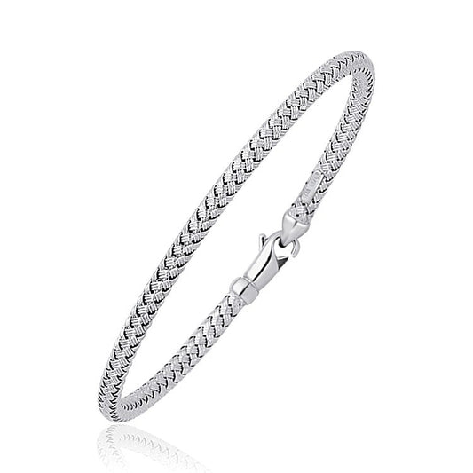 Fancy Weave Bangle in 14k White Gold (3.0mm) by Avera Group