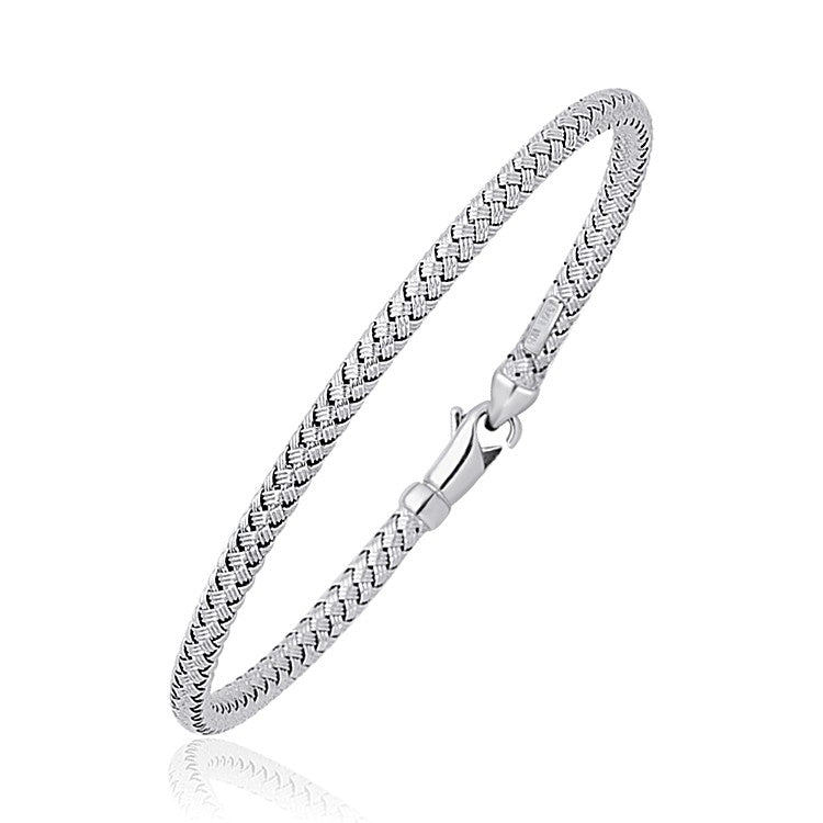 Fancy Weave Bangle in 14k White Gold (3.00 mm) by Avera Group