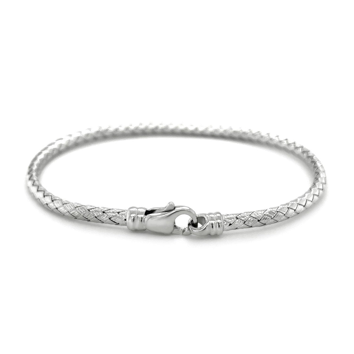 Fancy Weave Bangle in 14k White Gold (3.00 mm) by Avera Group