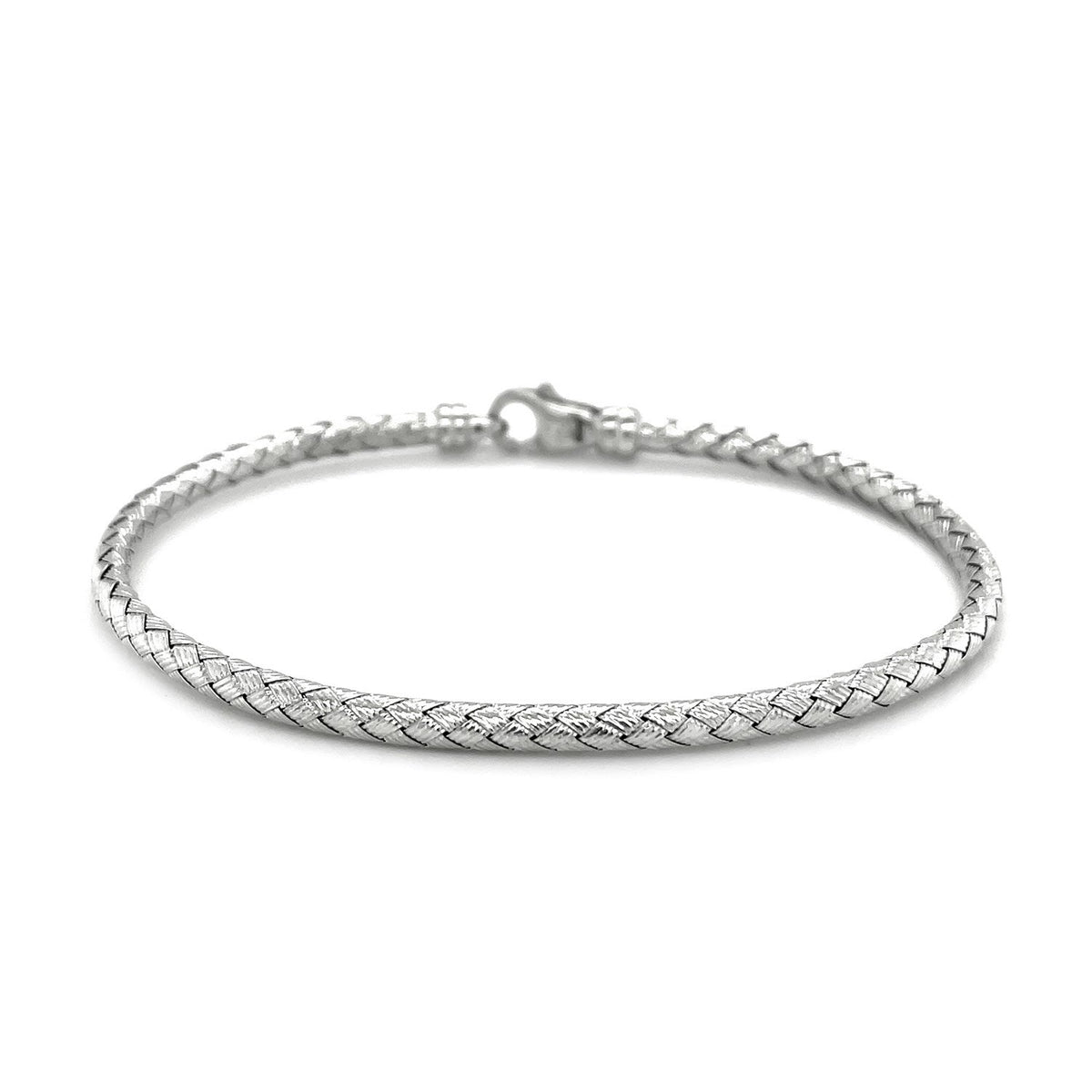 Fancy Weave Bangle in 14k White Gold (3.00 mm) by Avera Group