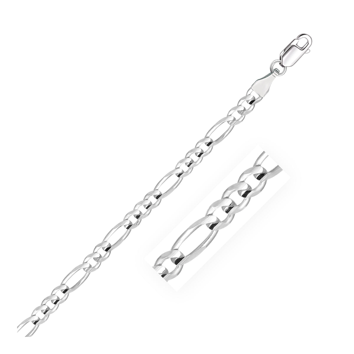 4.6mm 14k White Gold Solid Figaro Bracelet by Avera Group