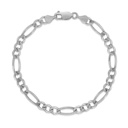 4.6mm 14k White Gold Solid Figaro Bracelet by Avera Group