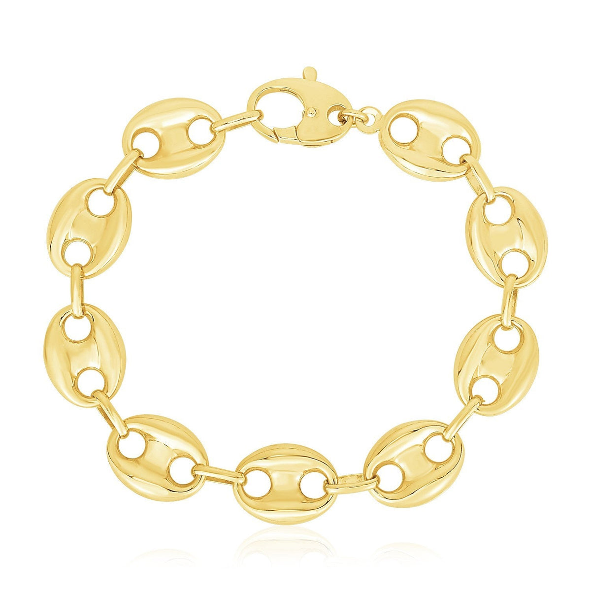 14k yellow gold lite puffed mariner link bracelet, 15mm by Avera Group, view 2