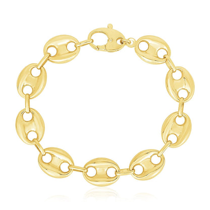 14k yellow gold lite puffed mariner link bracelet, 15mm by Avera Group, view 2