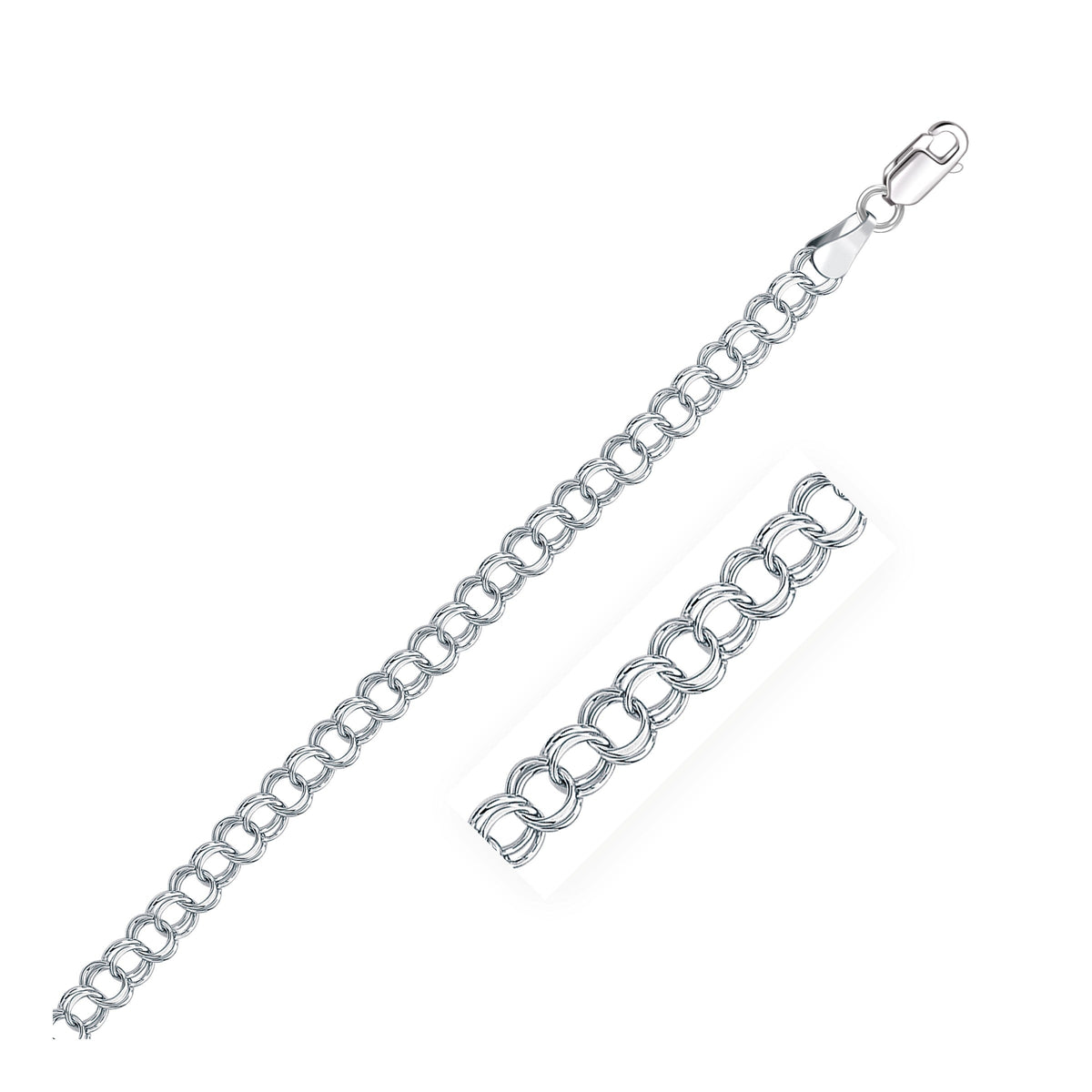 5.0 mm 14k White Gold Solid Double Link Charm Bracelet by Avera Group
