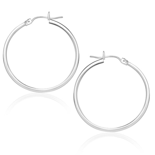 14k white gold polished hoop earrings, 1.5x25mm, Avera Group