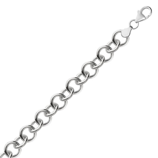 Sterling Silver Rolo Style Polished Charm Bracelet with Rhodium Plating by Avera Group