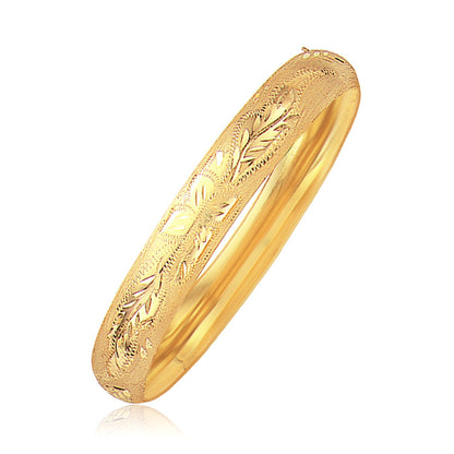 Classic Floral Carved Bangle in 14k Yellow Gold (10.00 mm) by Avera Group