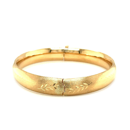 Classic Floral Carved Bangle in 14k Yellow Gold (10.00 mm) by Avera Group