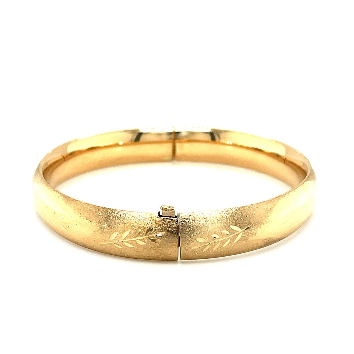 Classic Floral Carved Bangle in 14k Yellow Gold (10.00 mm) by Avera Group
