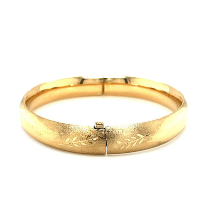 Classic Floral Carved Bangle in 14k Yellow Gold (10.00 mm) by Avera Group