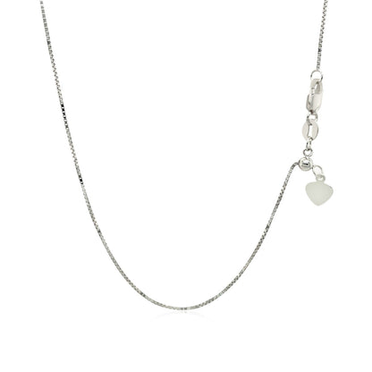 14k white gold adjustable box chain with heart dangle, 0.70mm, by Avera Group, view 3